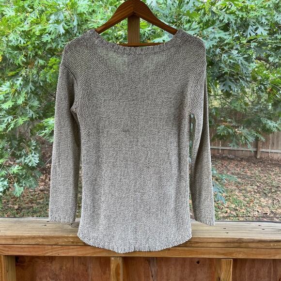 Quinn Oatmeal Colored Open Knit Sweater With Zipper Accents Size S - Picture 2 of 9